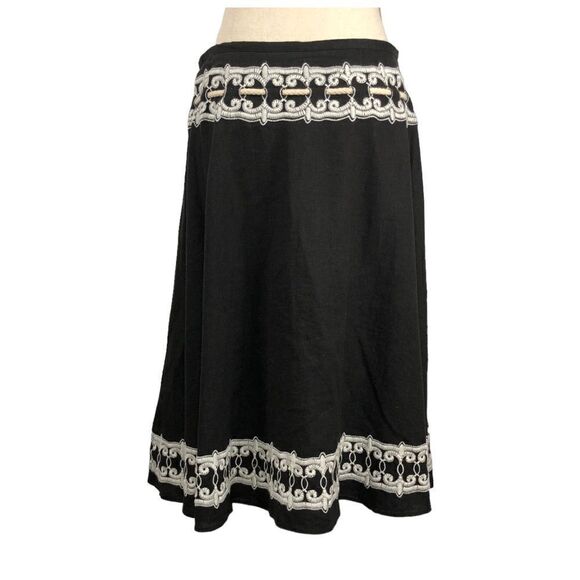 Saint Tropez West Linen Blend Full Skirt Embroidery Rope Waist Tie Size 8 - Picture 1 of 10